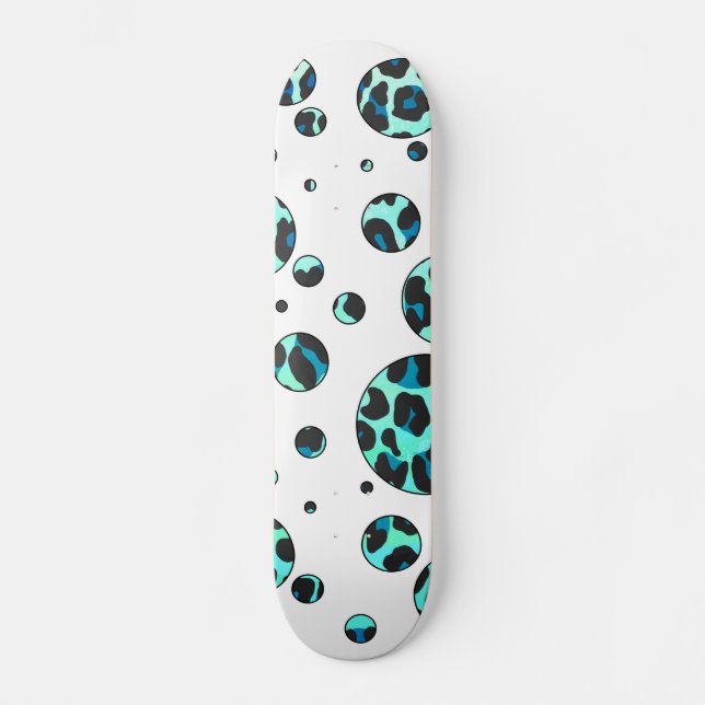 Skateboard Léopard noir et Turquoise (Recto)