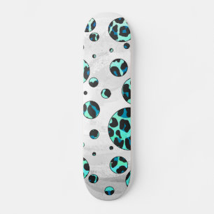 Skateboard Léopard noir et Turquoise