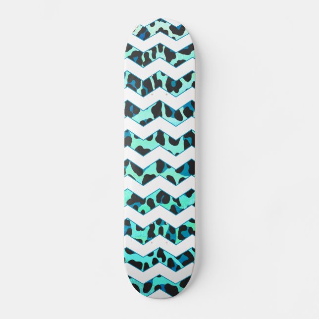 Skateboard Léopard noir et Turquoise (Recto)
