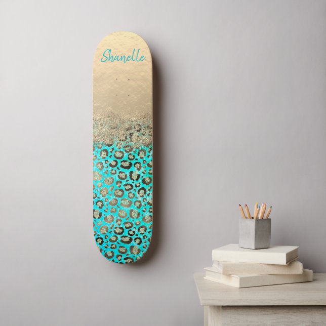 Skateboard Léopard turquoise brillant (Art mural)