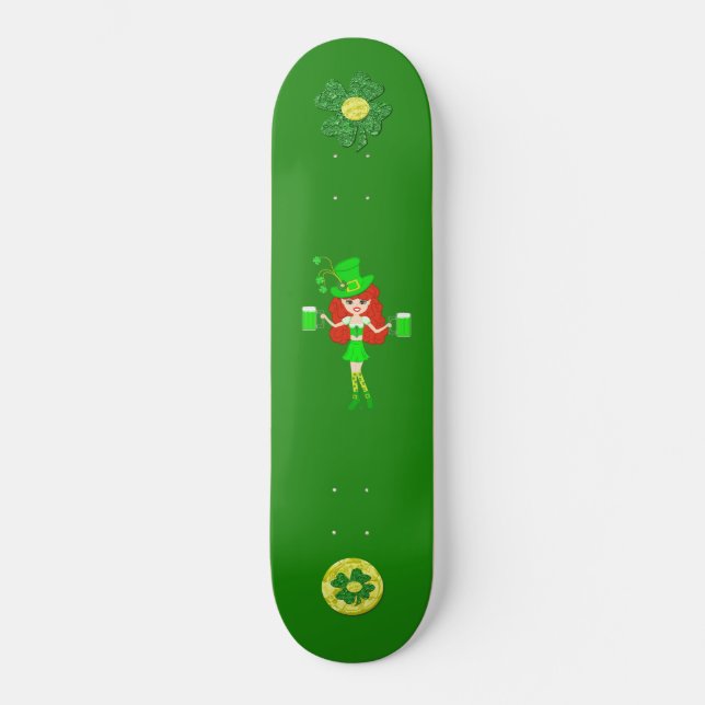 Skateboard Leprechaun fille à tête rouge de St Pat's Day (Recto)