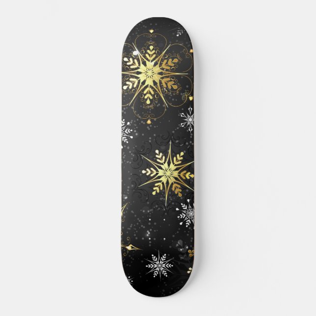 Skateboard Les flocons dorés de Noël sur l'Arrière - plan noi (Recto)