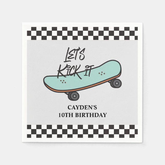 Skateboard Let's Kick It Birthday Napkin (Front)