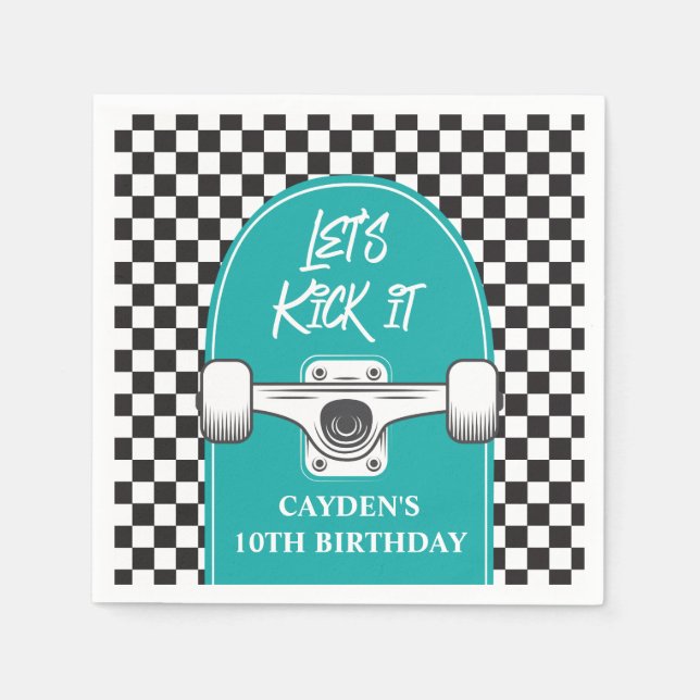Skateboard Let's Kick It Birthday Napkin (Front)