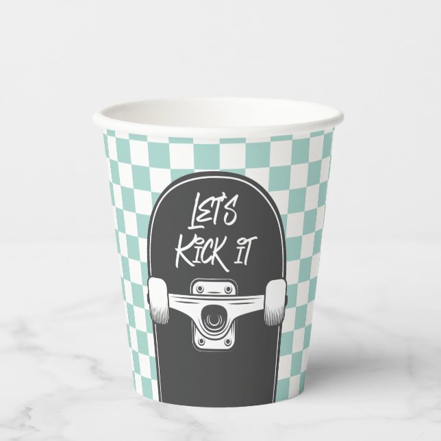 Skateboard Let's Kick It Birthday Paper Cups (Front)
