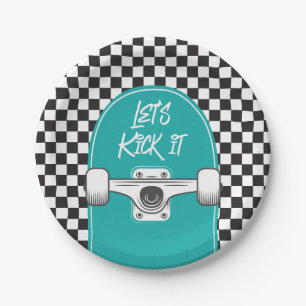 Skateboard Let's Kick It Birthday Paper Plates