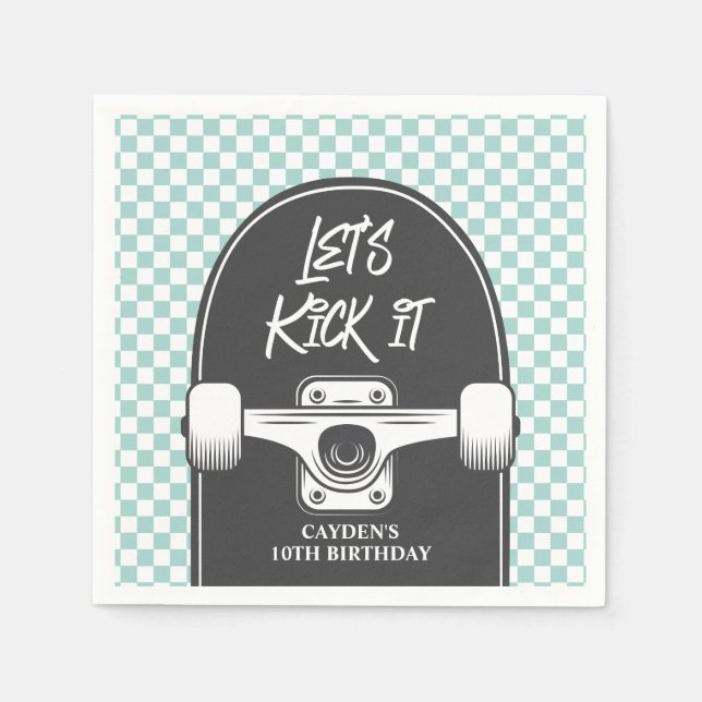 Skateboard Let's Kick It Birthday Paper Plates Napkin (Front)