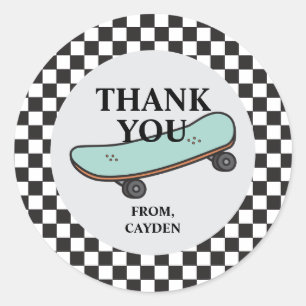 Skateboard Let's Kick It Birthday Thank You Favour Classic Round Sticker