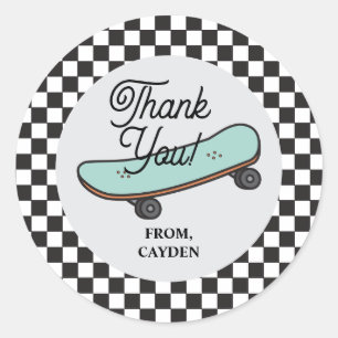 Skateboard Let's Kick It Birthday Thank You Favour Classic Round Sticker