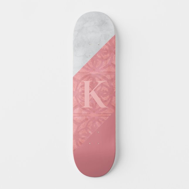 Skateboard LETTRE Batik Rose Ruddy ET Aquarelle Grise (Recto)