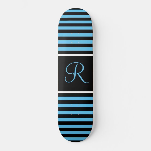 Skateboard Lettre initiale personnalisée en bleu et noir trié (Recto)