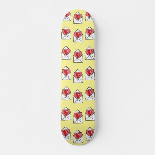Skateboard Lettres d'amour motif sur jaune (Devant)