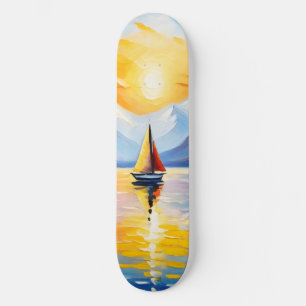 Skateboard Lever de soleil sur un lac et des montagnes enneig