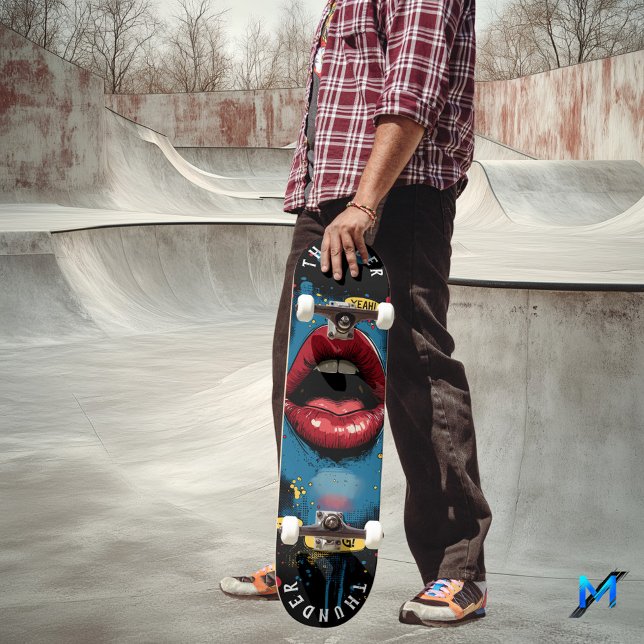 Skateboard Lèvres d'art pop avec expressions comiques - Bold  (Créateur téléchargé)
