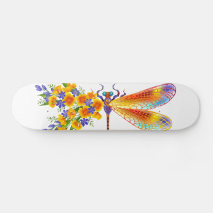 Skateboard libellule de fleurs jaunes