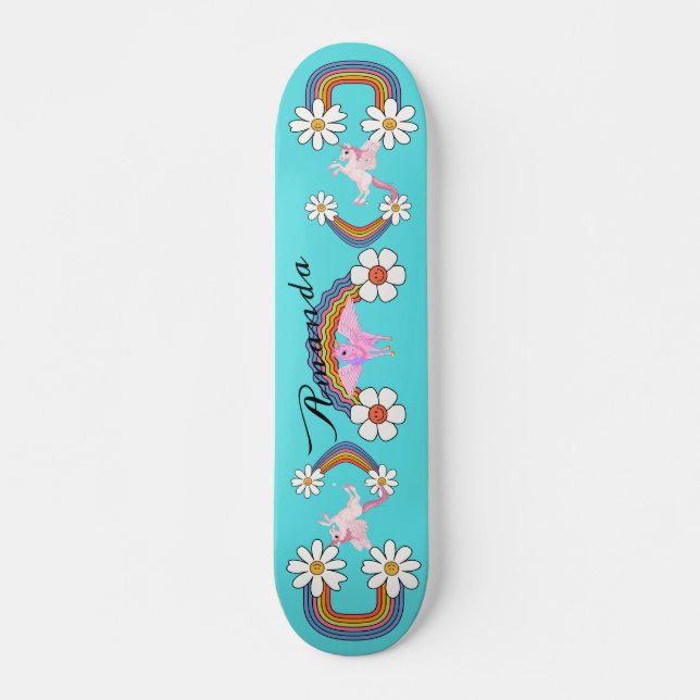 Skateboard licorne arc-en-ciel (Devant)