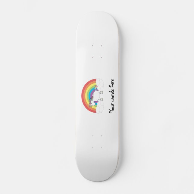 Skateboard Licorne blanche sur l'arc-en-ciel et les nuages (Recto)