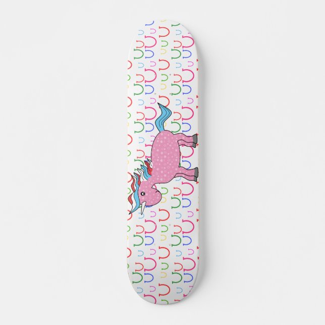 Skateboard Licorne rose avec les étoiles blanches (Devant)