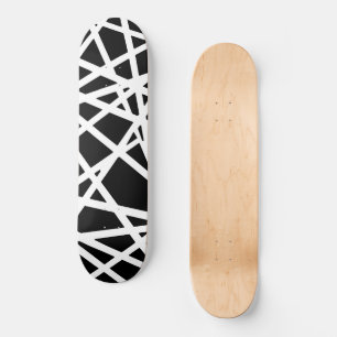 Skateboard Lignes blanches et formes noires irrégulières abst