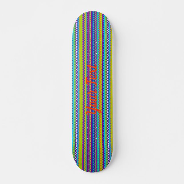 Skateboard Lignes ondulées multicolores personnalisables (Devant)