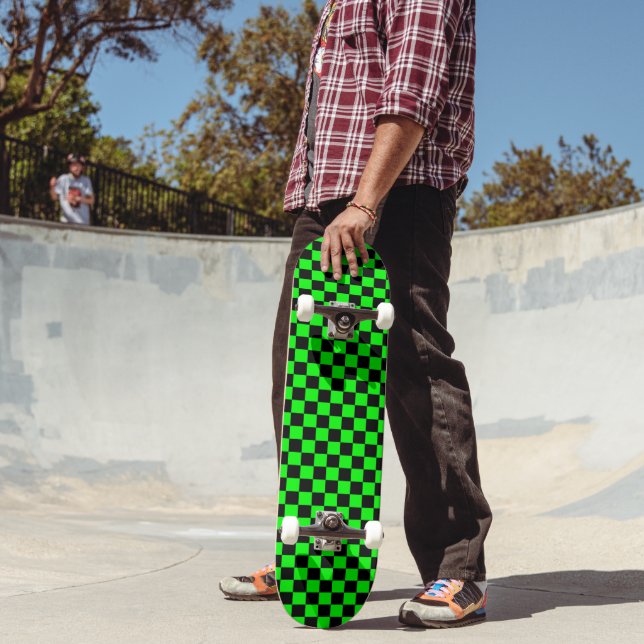 Skateboard Lime vert et À damiers noir (Extérieur 2)