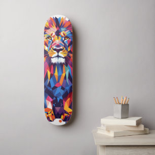 Skateboard Lion géométrique coloré