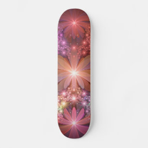 Skateboard Lit De Fleurs Coloré Brillant Art Fractal Abstrait