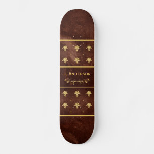 Skateboard Livre vintage Cuir Brown et or Damas modèle