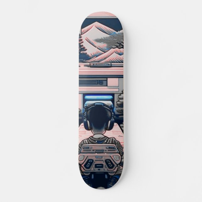 Skateboard 【lofi-art】和風 ビンテージ レトロ ネオ浮世絵盆栽アート：サイバーパンク スケートボード (Recto)