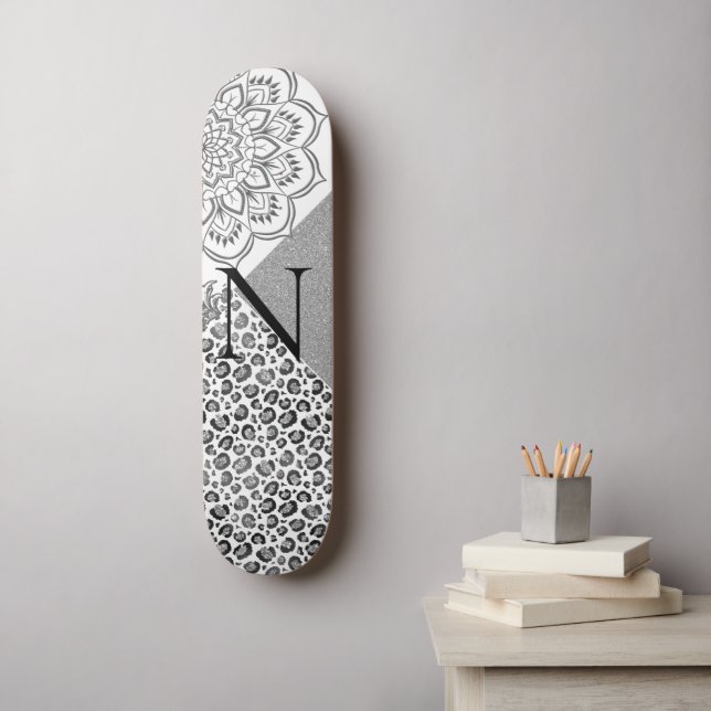 Skateboard Lotus Mandala Leopard Silver Parties scintillant M (Art mural)