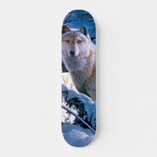 Skateboard Loup dans la peinture de la forêt d'hiver