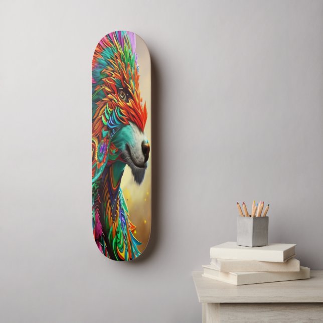 Skateboard Loup dans un masque de plume, conception Art numér (Art mural)