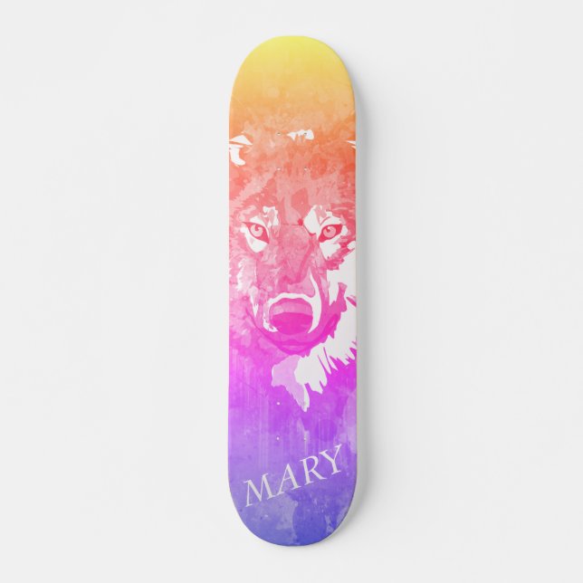 Skateboard Loup d'eau rose violet cool moderne (Devant)