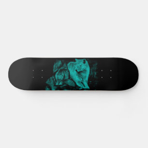 Skateboard Loup et corbeau dans la nuit