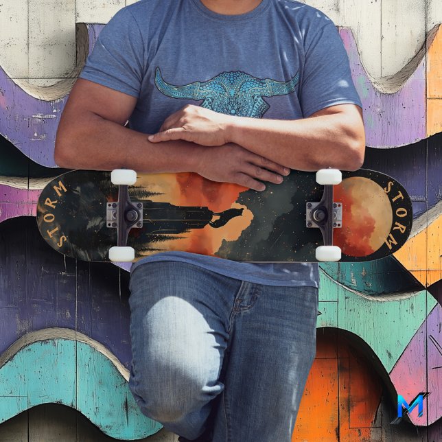 Skateboard Loup hurlant à Moonlit Peak, Wilderness Retro (Créateur téléchargé)