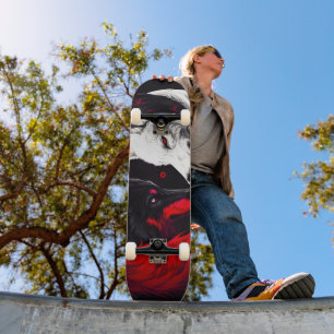 Skateboard Lune Crimson Loup blanc rouge