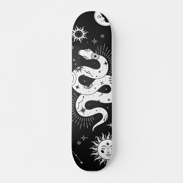 Skateboard Lune et étoiles de serpent mystique (Devant)