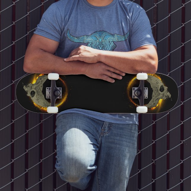 Skateboard Lune rétro mort brûlant le crâne en feu (Extérieur 3)