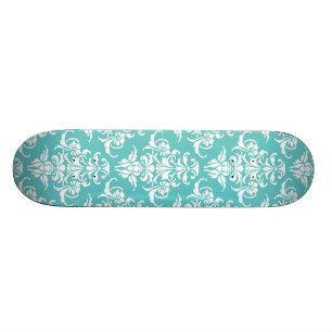 Skateboard Lustre chic girly vintage de motif bleu de damass