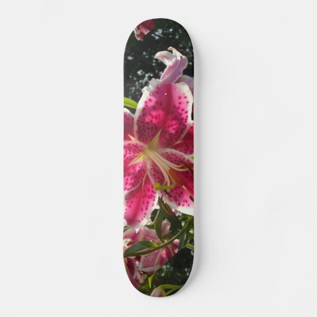Skateboard Lys roses fleurs tropicales roses rose (Recto)