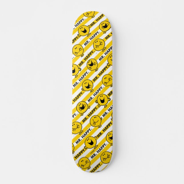 Skateboard M. Happy | Motif de rayures jaunes (Devant)