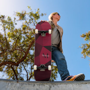 Skateboard Magenta rose rouge noir géométrie motif Monogramme