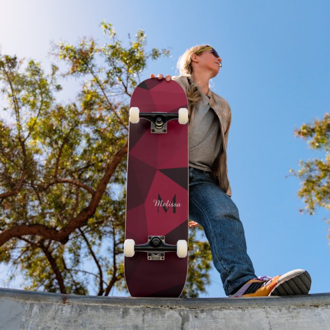 Skateboard Magenta rose rouge noir géométrie motif Monogramme (Extérieur 1)
