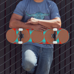 Skateboard Magnifique Orange Aqua Cercles À Balayage Sur Skat