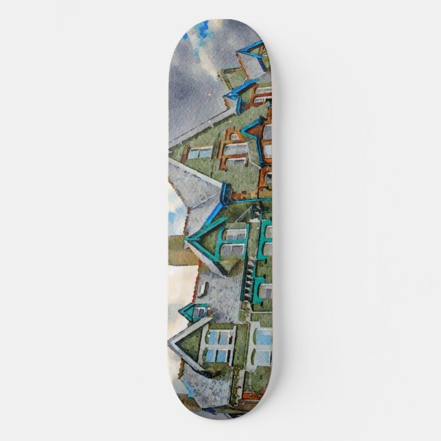 Skateboard Maison victorienne à Keswick peinte en aquarelle (Recto)