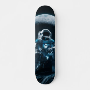 Skateboard Man sitting on the moon