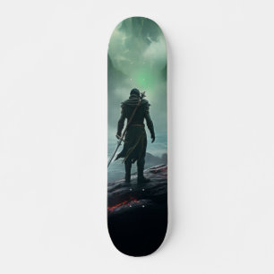 Skateboard Man Warrior In Cloudy Mountain