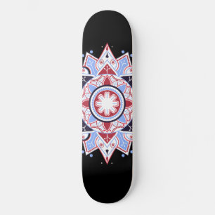 Skateboard Mandala Géométrique Abstrait Motif Bleu Rouge Noir