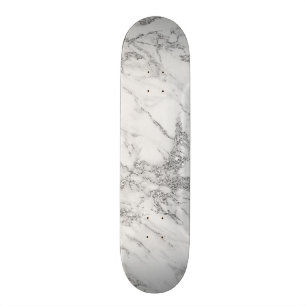 Skateboard Marbre argenté gris blanc chic élégant de parti