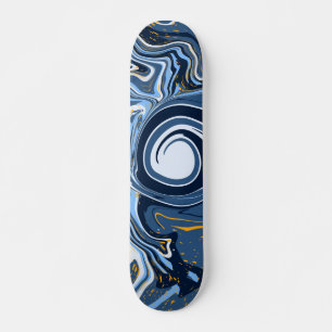Skateboard Marbre bleu, blanc et or Art fluo